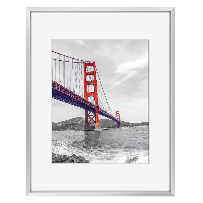 Frametory, 11x14 Metal Picture Frame with Mat for 8x10 Picture & Real Glass, Aluminum Photo Frame Collection (Silver, 1 Pack) - Image 1
